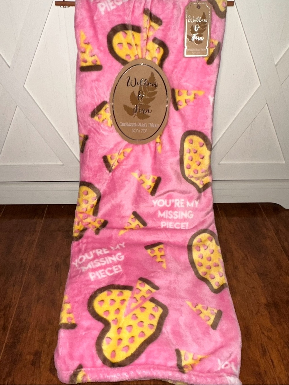 Pink Heart Pizza ‘You’re My Missing Piece’ Plush Throw Blanket